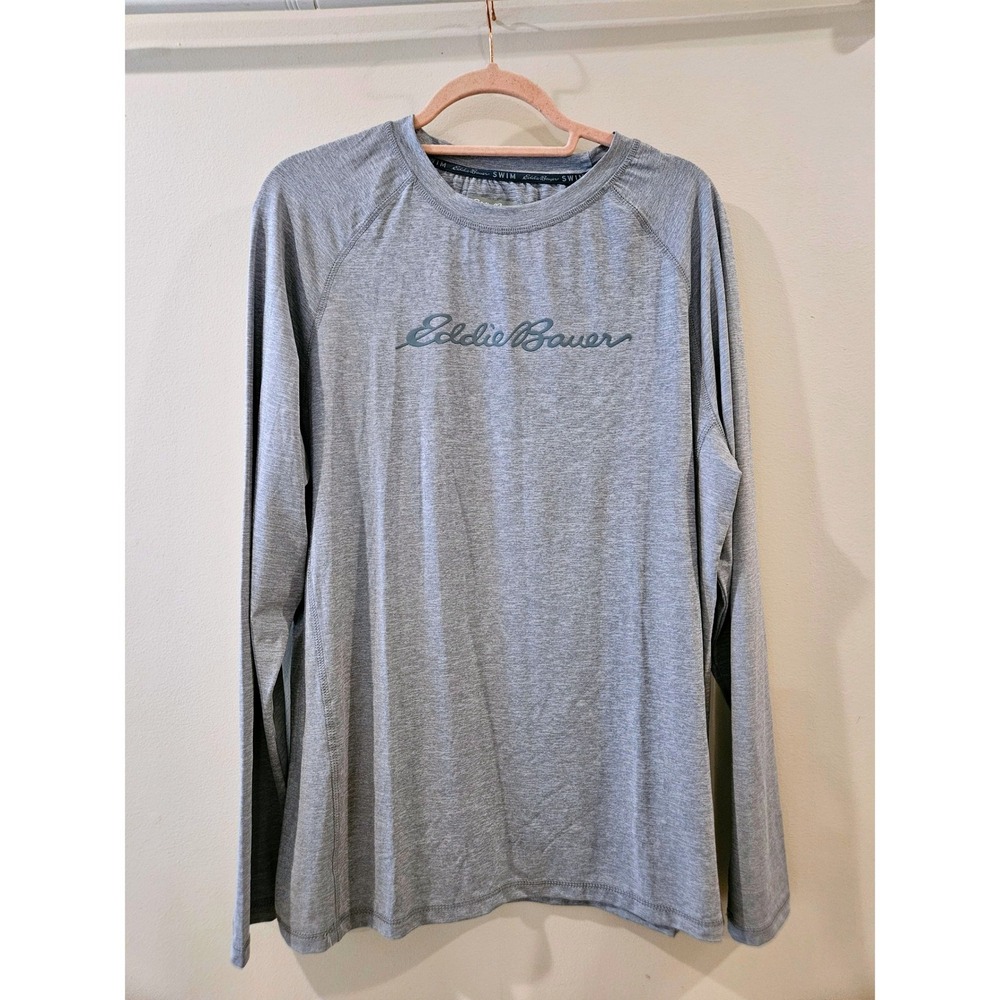 Eddie Bauer Swim Mens Gray Blue Long Sleeve Rash Guard Sun Shirt Large
